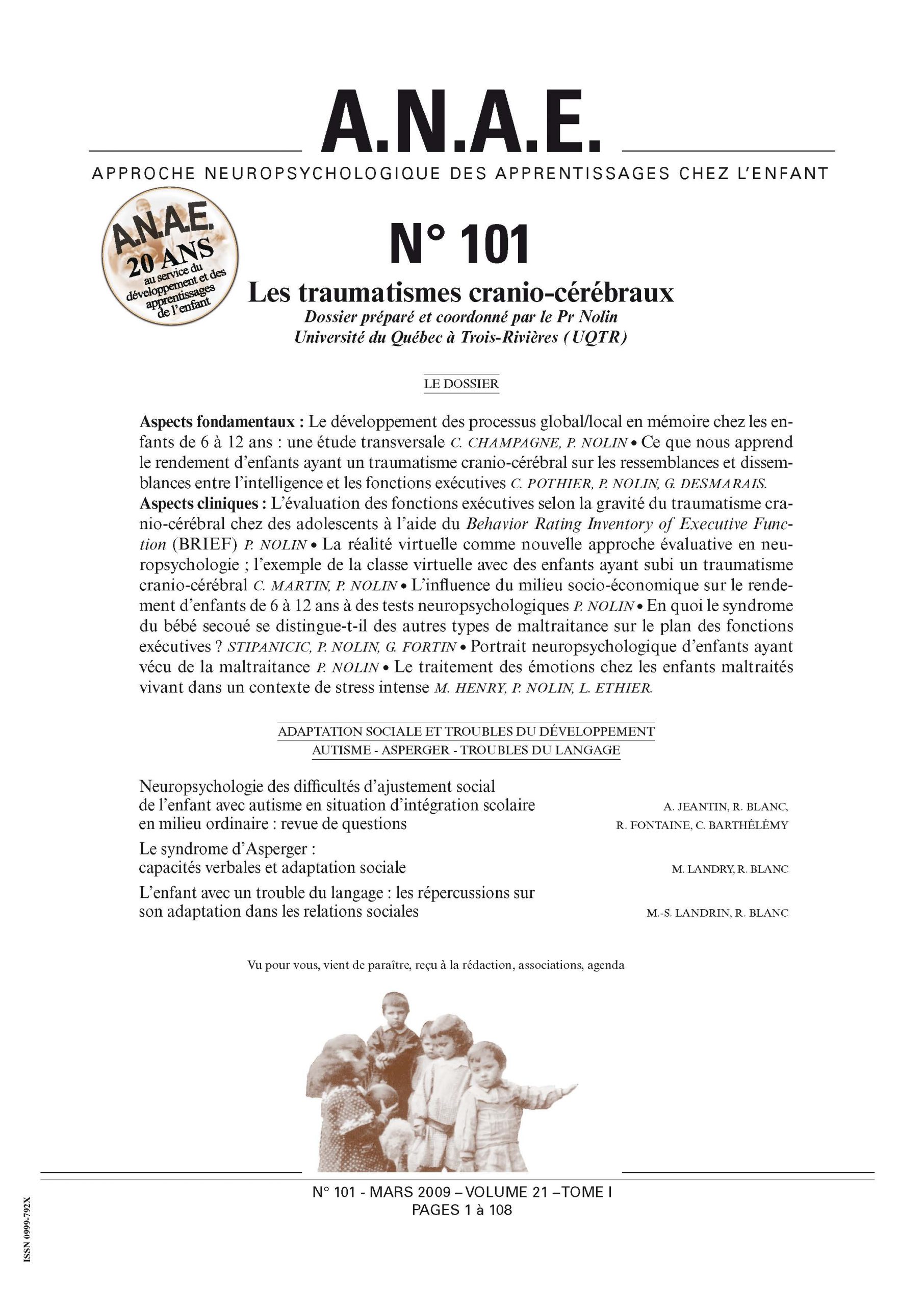 ANAE N° 101 – LES TRAUMATISMES CRANIO-CÉRÉBRAUX